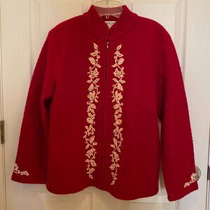 red wool zip front jacket